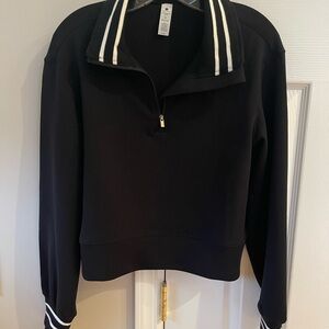 Black Quarter-Zip Pullover with White Stripes